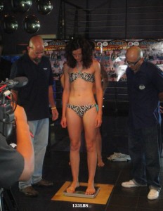 The weigh in for the fight against Roxy Richardson in Los Angeles, USA. July 2010