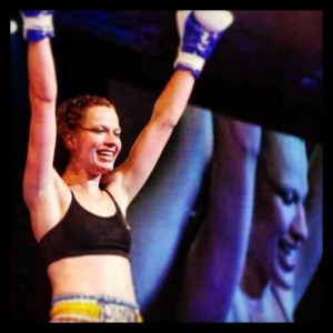 Celebrating a win against Sarah McCarthy at the Reebok Stadium, Bolton, U.K. May 2009.