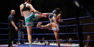 Fighting Catarina Valerio on Muay Thai Legends, Croydon, U.K.  August 2008.